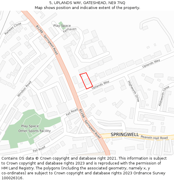 5, UPLANDS WAY, GATESHEAD, NE9 7NQ: Location map and indicative extent of plot