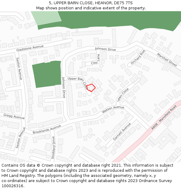 5, UPPER BARN CLOSE, HEANOR, DE75 7TS: Location map and indicative extent of plot