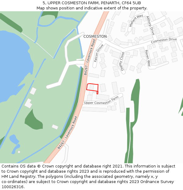 5, UPPER COSMESTON FARM, PENARTH, CF64 5UB: Location map and indicative extent of plot