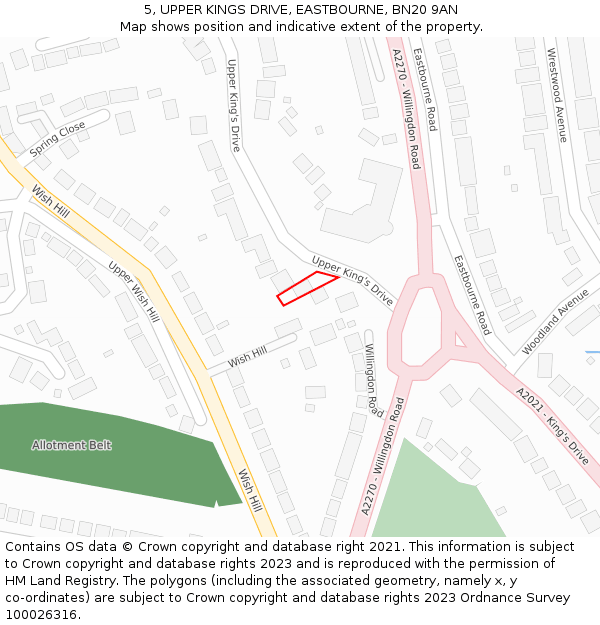 5, UPPER KINGS DRIVE, EASTBOURNE, BN20 9AN: Location map and indicative extent of plot