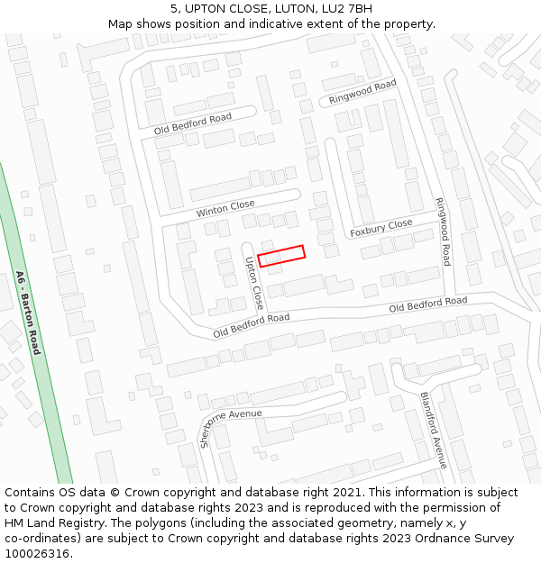 5, UPTON CLOSE, LUTON, LU2 7BH: Location map and indicative extent of plot