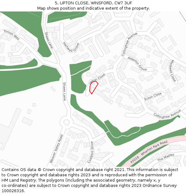 5, UPTON CLOSE, WINSFORD, CW7 3UF: Location map and indicative extent of plot