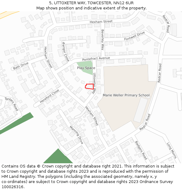 5, UTTOXETER WAY, TOWCESTER, NN12 6UR: Location map and indicative extent of plot