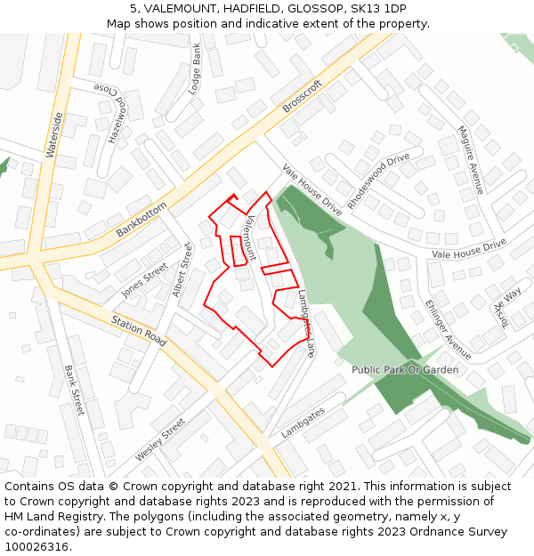 5, VALEMOUNT, HADFIELD, GLOSSOP, SK13 1DP: Location map and indicative extent of plot