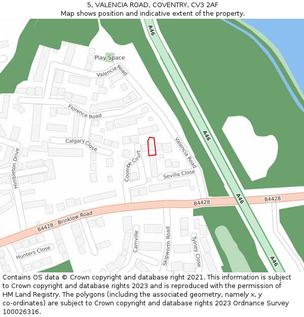5, VALENCIA ROAD, COVENTRY, CV3 2AF: Location map and indicative extent of plot