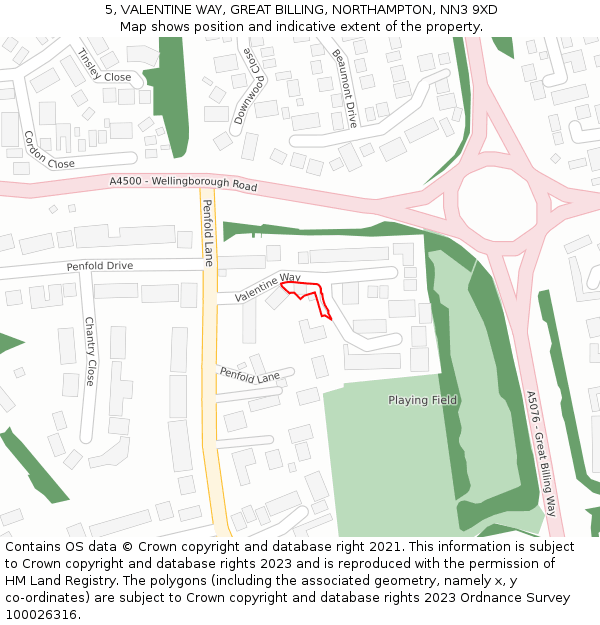 5, VALENTINE WAY, GREAT BILLING, NORTHAMPTON, NN3 9XD: Location map and indicative extent of plot