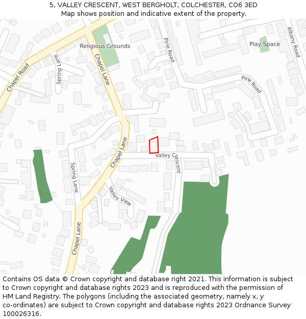 5, VALLEY CRESCENT, WEST BERGHOLT, COLCHESTER, CO6 3ED: Location map and indicative extent of plot