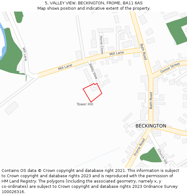 5, VALLEY VIEW, BECKINGTON, FROME, BA11 6AS: Location map and indicative extent of plot