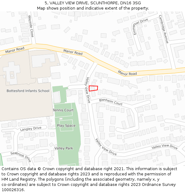 5, VALLEY VIEW DRIVE, SCUNTHORPE, DN16 3SG: Location map and indicative extent of plot