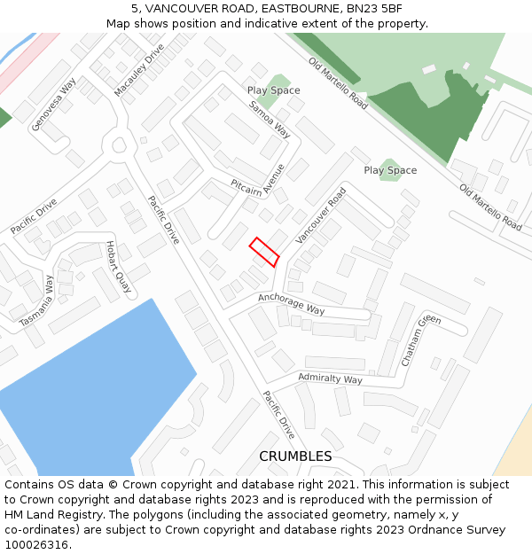 5, VANCOUVER ROAD, EASTBOURNE, BN23 5BF: Location map and indicative extent of plot