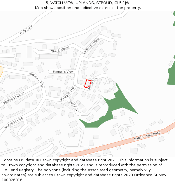 5, VATCH VIEW, UPLANDS, STROUD, GL5 1JW: Location map and indicative extent of plot