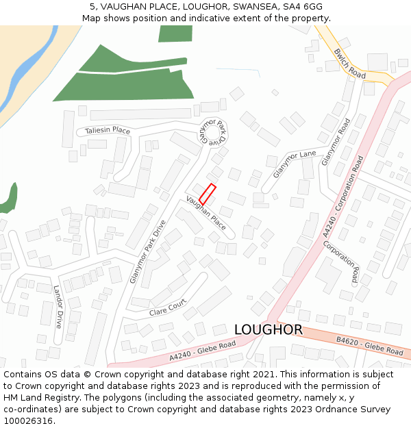 5, VAUGHAN PLACE, LOUGHOR, SWANSEA, SA4 6GG: Location map and indicative extent of plot