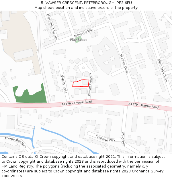 5, VAWSER CRESCENT, PETERBOROUGH, PE3 6FU: Location map and indicative extent of plot