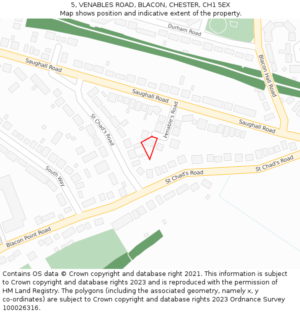 5, VENABLES ROAD, BLACON, CHESTER, CH1 5EX: Location map and indicative extent of plot