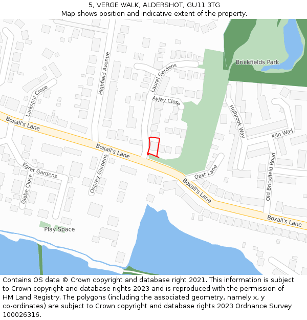 5, VERGE WALK, ALDERSHOT, GU11 3TG: Location map and indicative extent of plot