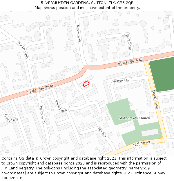 5, VERMUYDEN GARDENS, SUTTON, ELY, CB6 2QR: Location map and indicative extent of plot
