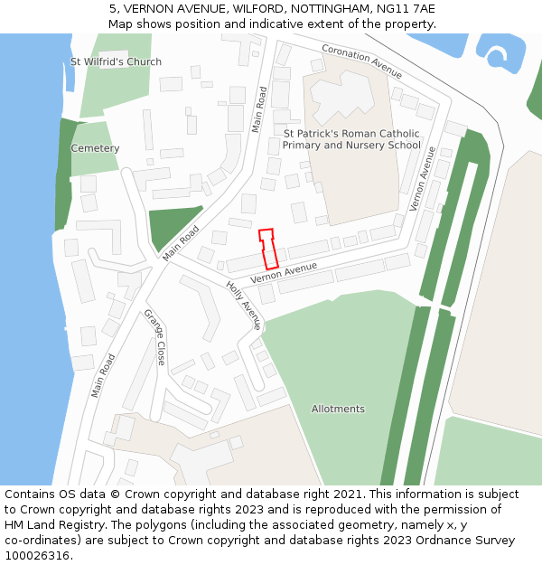 5, VERNON AVENUE, WILFORD, NOTTINGHAM, NG11 7AE: Location map and indicative extent of plot