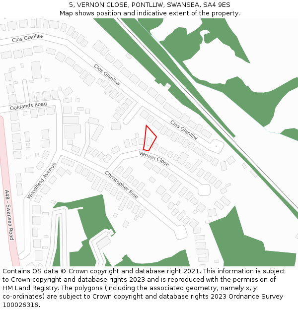 5, VERNON CLOSE, PONTLLIW, SWANSEA, SA4 9ES: Location map and indicative extent of plot