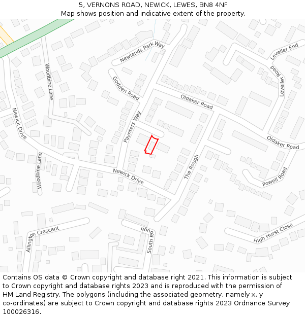 5, VERNONS ROAD, NEWICK, LEWES, BN8 4NF: Location map and indicative extent of plot