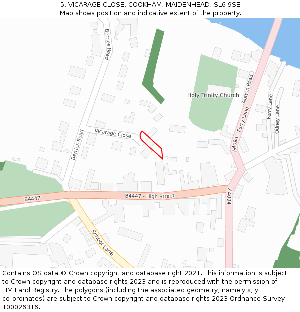 5, VICARAGE CLOSE, COOKHAM, MAIDENHEAD, SL6 9SE: Location map and indicative extent of plot