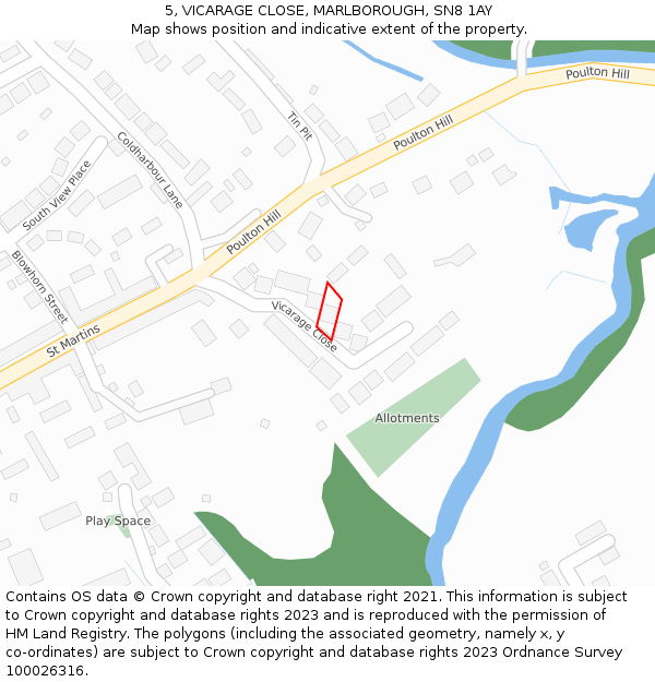 5, VICARAGE CLOSE, MARLBOROUGH, SN8 1AY: Location map and indicative extent of plot
