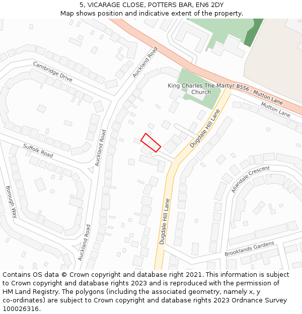 5, VICARAGE CLOSE, POTTERS BAR, EN6 2DY: Location map and indicative extent of plot