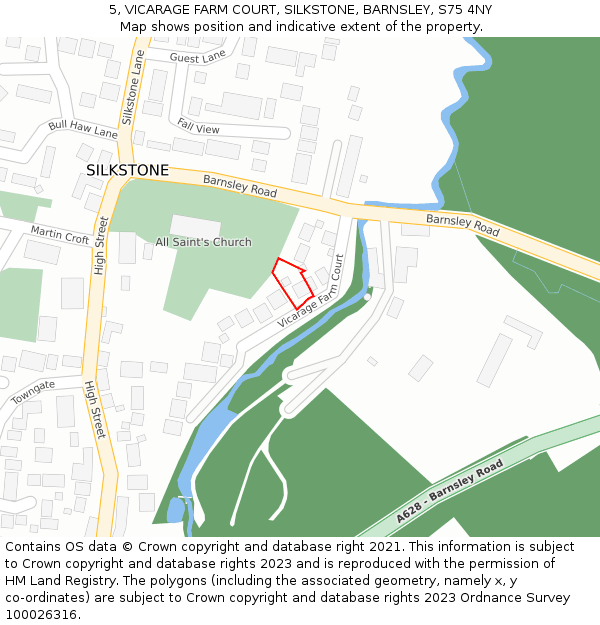 5, VICARAGE FARM COURT, SILKSTONE, BARNSLEY, S75 4NY: Location map and indicative extent of plot