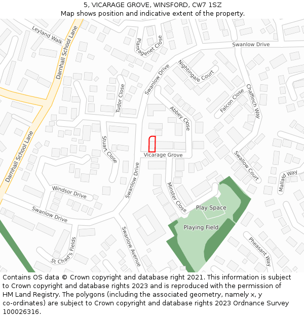 5, VICARAGE GROVE, WINSFORD, CW7 1SZ: Location map and indicative extent of plot
