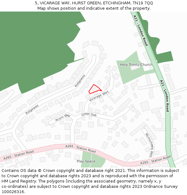 5, VICARAGE WAY, HURST GREEN, ETCHINGHAM, TN19 7QQ: Location map and indicative extent of plot