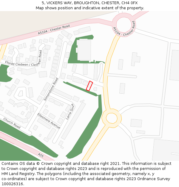 5, VICKERS WAY, BROUGHTON, CHESTER, CH4 0FX: Location map and indicative extent of plot