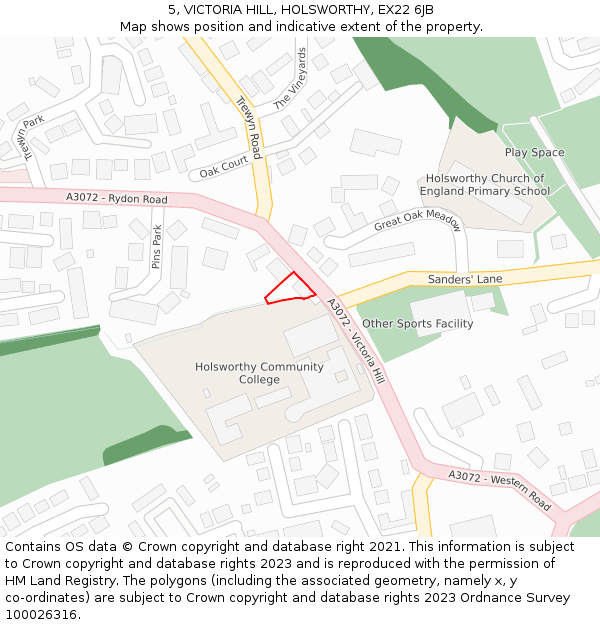 5, VICTORIA HILL, HOLSWORTHY, EX22 6JB: Location map and indicative extent of plot