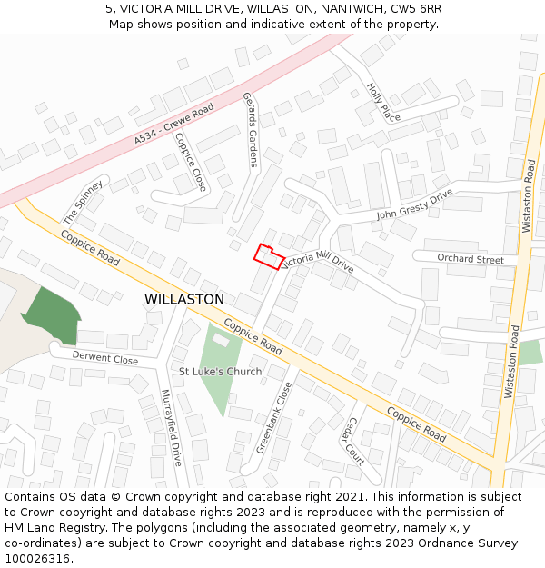 5, VICTORIA MILL DRIVE, WILLASTON, NANTWICH, CW5 6RR: Location map and indicative extent of plot