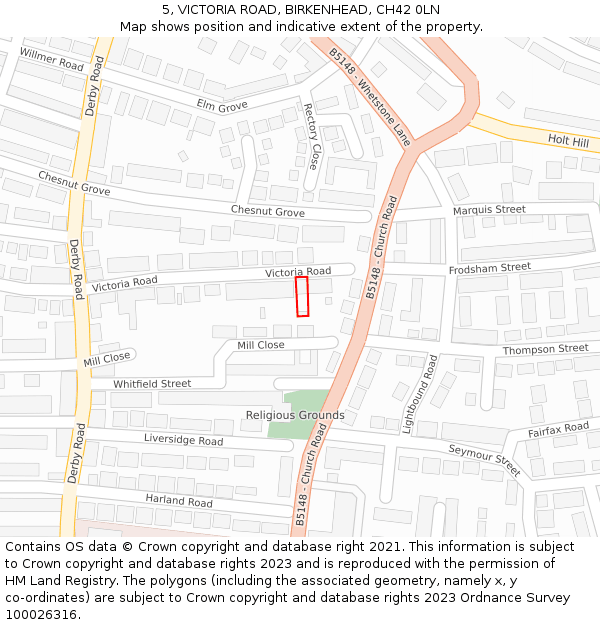 5, VICTORIA ROAD, BIRKENHEAD, CH42 0LN: Location map and indicative extent of plot