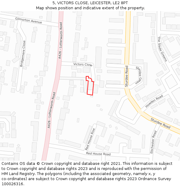 5, VICTORS CLOSE, LEICESTER, LE2 8PT: Location map and indicative extent of plot