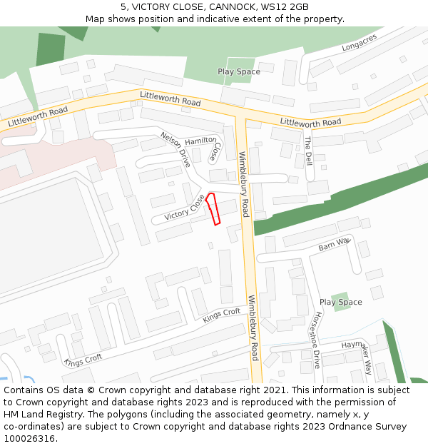 5, VICTORY CLOSE, CANNOCK, WS12 2GB: Location map and indicative extent of plot