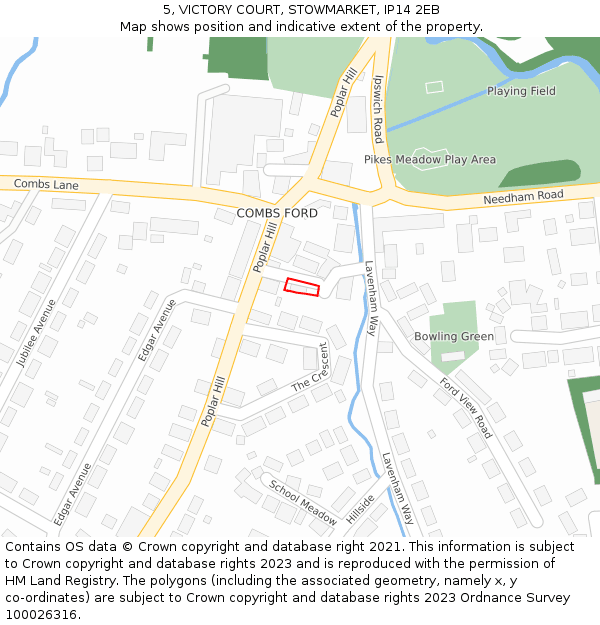 5, VICTORY COURT, STOWMARKET, IP14 2EB: Location map and indicative extent of plot
