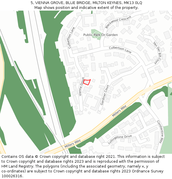 5, VIENNA GROVE, BLUE BRIDGE, MILTON KEYNES, MK13 0LQ: Location map and indicative extent of plot