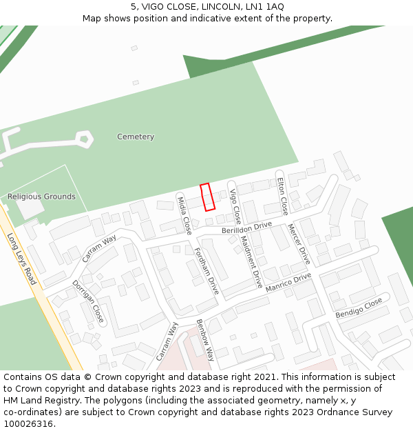 5, VIGO CLOSE, LINCOLN, LN1 1AQ: Location map and indicative extent of plot