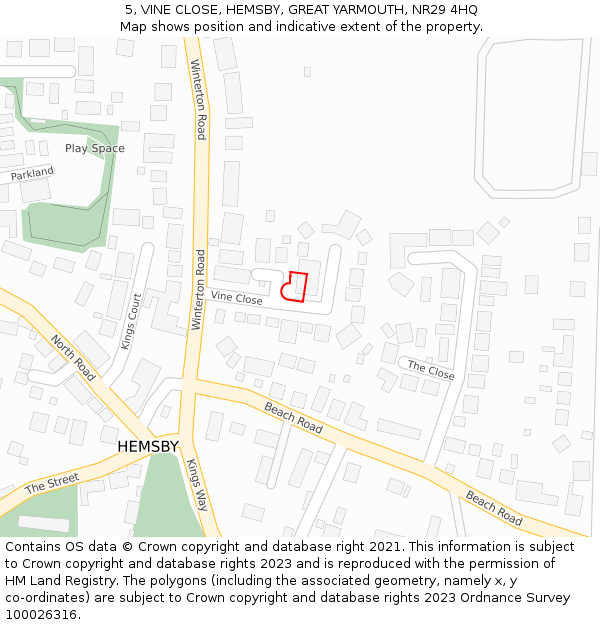 5, VINE CLOSE, HEMSBY, GREAT YARMOUTH, NR29 4HQ: Location map and indicative extent of plot