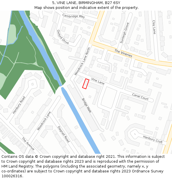 5, VINE LANE, BIRMINGHAM, B27 6SY: Location map and indicative extent of plot