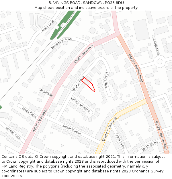 5, VININGS ROAD, SANDOWN, PO36 8DU: Location map and indicative extent of plot