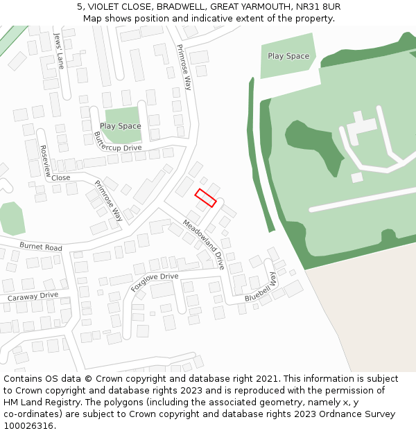 5, VIOLET CLOSE, BRADWELL, GREAT YARMOUTH, NR31 8UR: Location map and indicative extent of plot