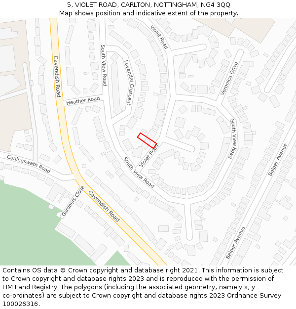 5, VIOLET ROAD, CARLTON, NOTTINGHAM, NG4 3QQ: Location map and indicative extent of plot