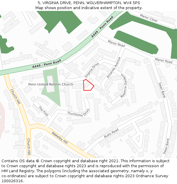 5, VIRGINIA DRIVE, PENN, WOLVERHAMPTON, WV4 5PS: Location map and indicative extent of plot