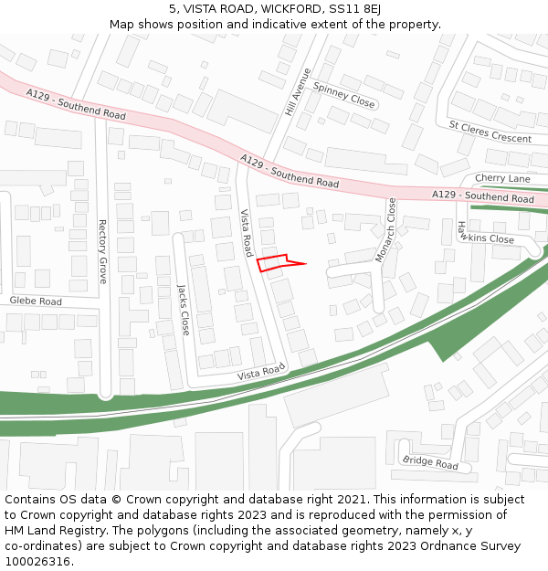 5, VISTA ROAD, WICKFORD, SS11 8EJ: Location map and indicative extent of plot