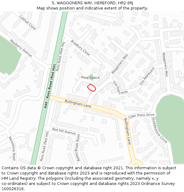 5, WAGGONERS WAY, HEREFORD, HR2 6RJ: Location map and indicative extent of plot