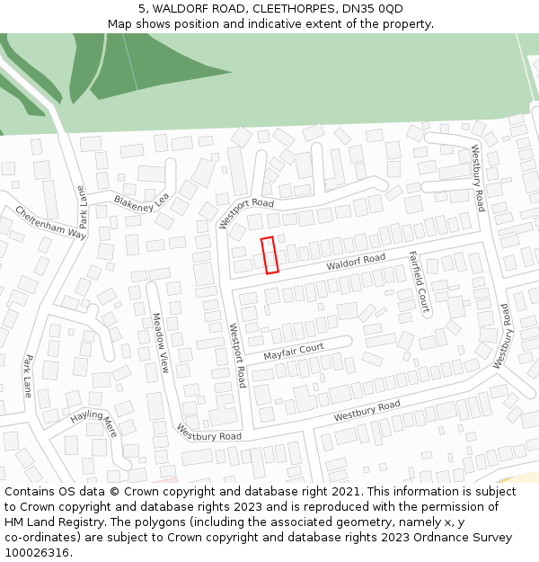 5, WALDORF ROAD, CLEETHORPES, DN35 0QD: Location map and indicative extent of plot