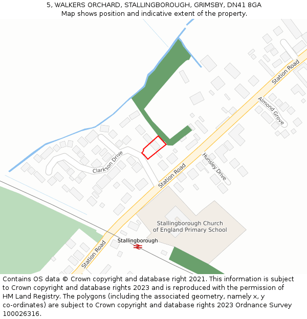 5, WALKERS ORCHARD, STALLINGBOROUGH, GRIMSBY, DN41 8GA: Location map and indicative extent of plot