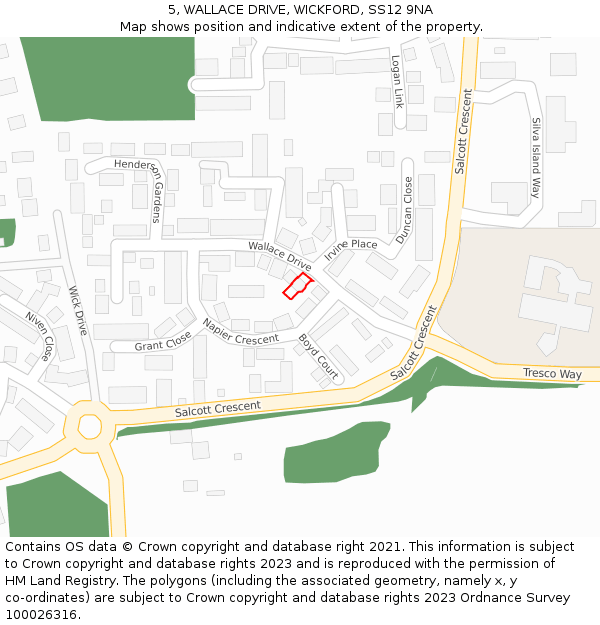 5, WALLACE DRIVE, WICKFORD, SS12 9NA: Location map and indicative extent of plot