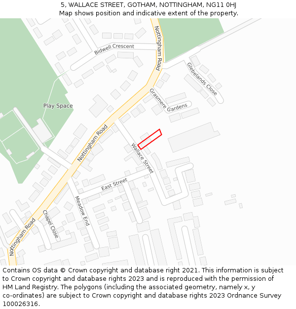 5, WALLACE STREET, GOTHAM, NOTTINGHAM, NG11 0HJ: Location map and indicative extent of plot